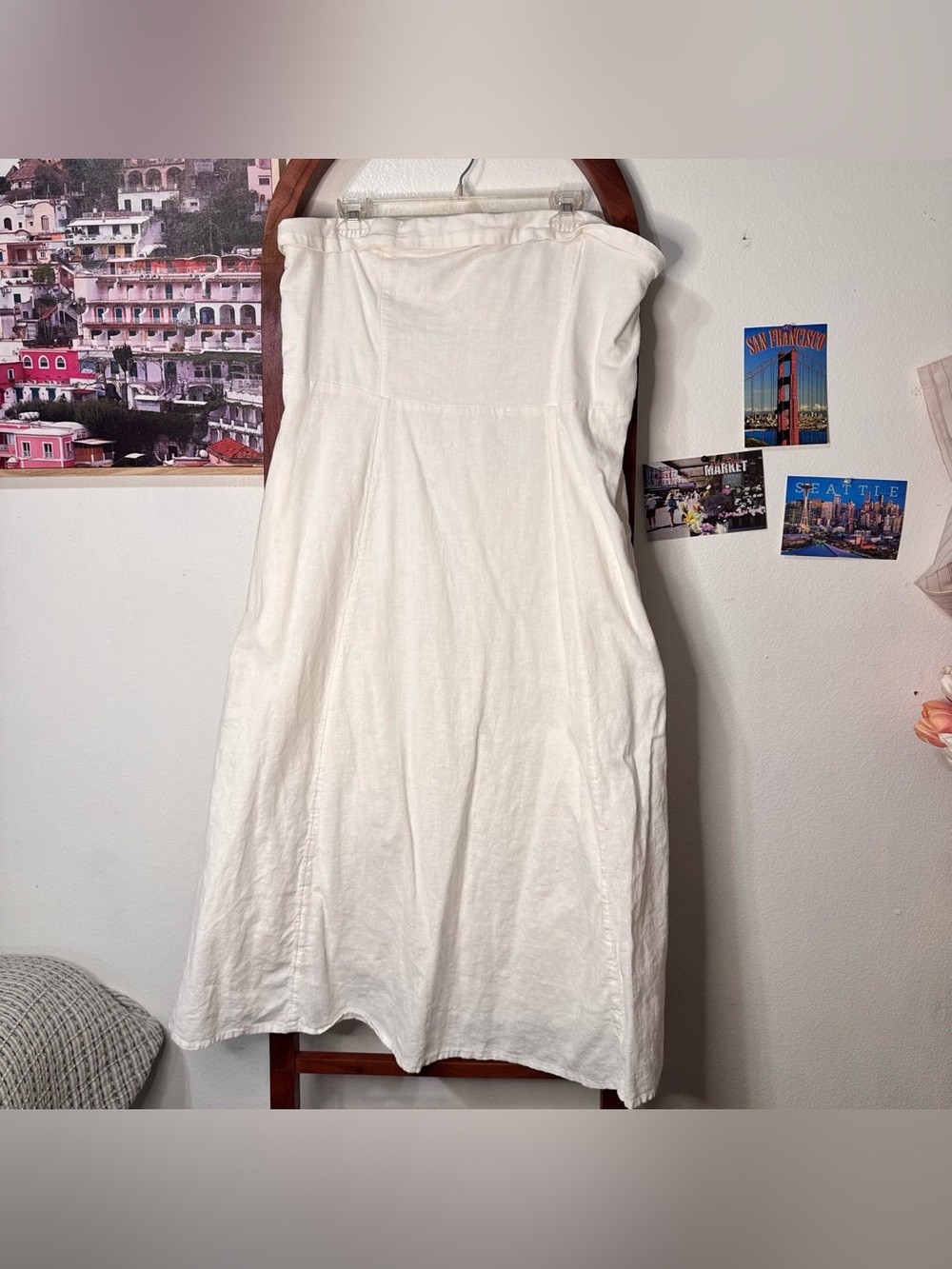 Abercrombie white linen blend midi knee length dress strapless - Picture 2 of 5